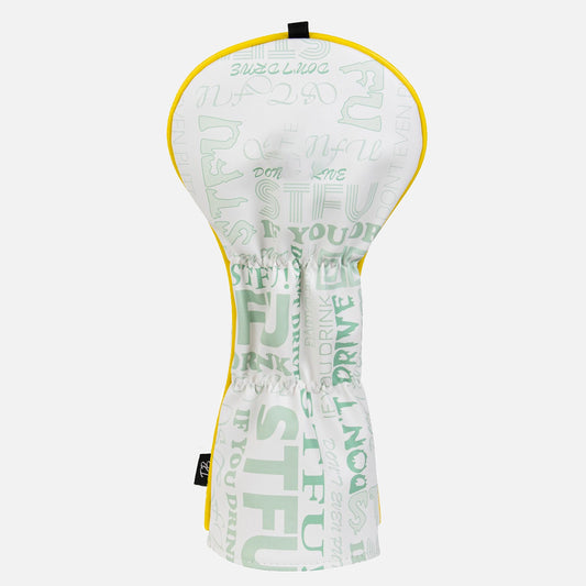 Back of leather golf headcover with bold skull embroidery