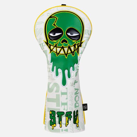 Dirty Birdie STFU golf driver headcover with white leather finish
