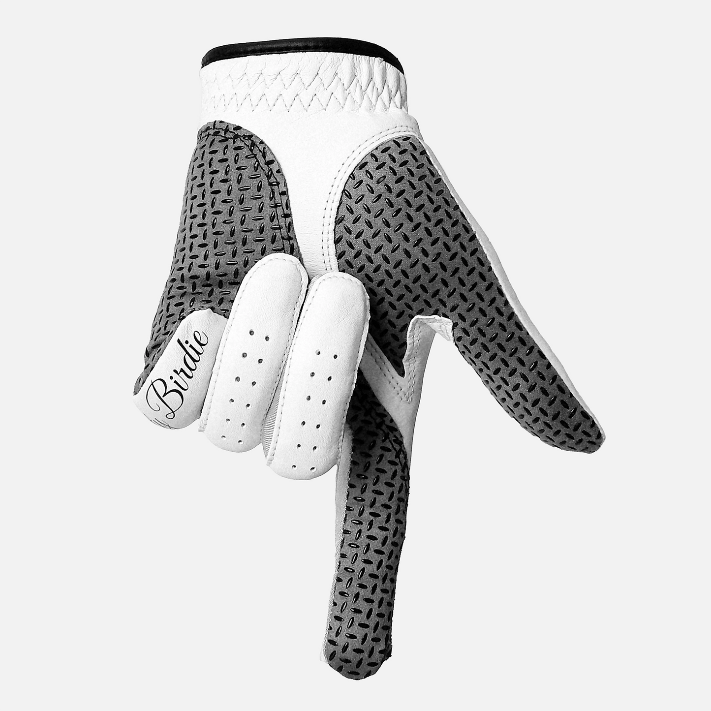 High-quality golf glove designed for comfort and control pointing down to ground