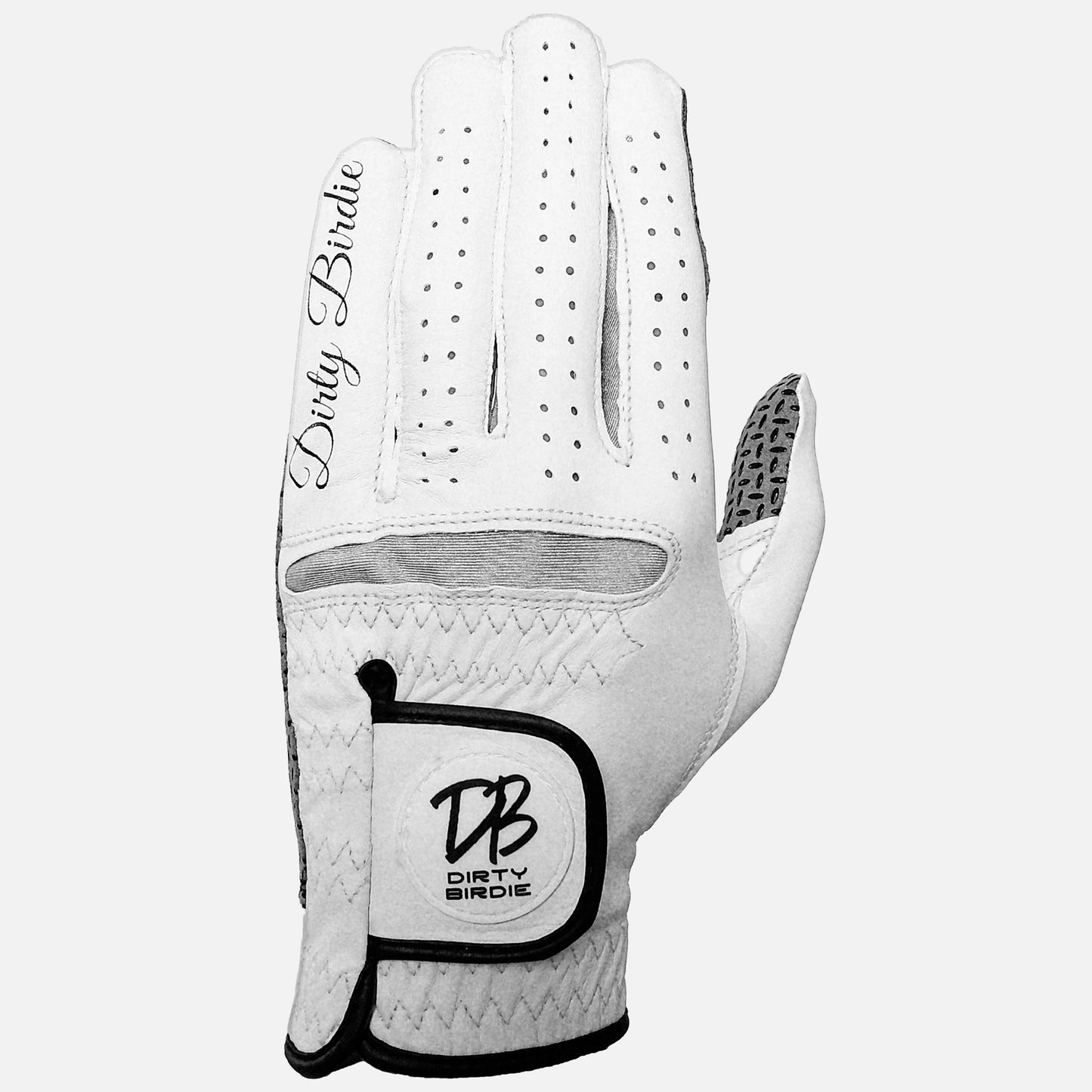 Front view of Premium white cabretta leather golf glove with tailored fit